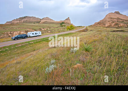 As the Oregon Trail leaves Nebraska heading west, it passes Scotts Bluff and heads through Mitchell Pass. Tens of thousands of emigrants passed this way in the 1840s and 50s. (Large format sizes available) Stock Photo