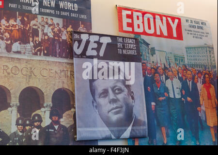 International Civil Rights Center and Museum, set in the original Woolworth's where a student sit-in in 1960 lead to desegregation during the US civil rights struggle of the early 1960s, Jet magazine cover with President John F. Kennedy Stock Photo