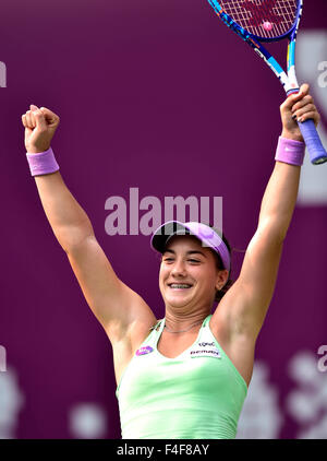 Tianjin. 17th Oct, 2015. Danka Kovinic of Montenegro celebrates defeating Bojana Jovanovski of Serbia after their singles' semifinal of 2015 Tianjin Open Tennis Tournament at Tianjin Tuanbo International Tennis Center in Tianjin, China on Oct. 17, 2015. Danka Kovinic won 2-1. Credit:  Yue Yuewei/Xinhua/Alamy Live News Stock Photo