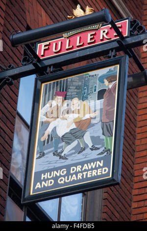 Hung Drawn and Quartered pub sign Fullers Brewery City of London England UK Stock Photo