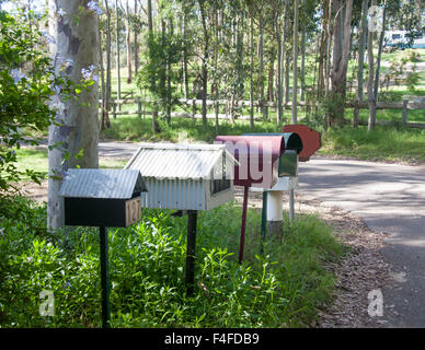 Mailboxes on remote country road Hunter Valley New South Wales NSW Australia Stock Photo