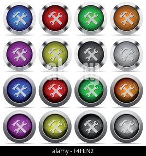 Set of 16 round glossy color tools web buttons with shadows. Fully organized layer structure and color swatches. Easy to recolor Stock Vector