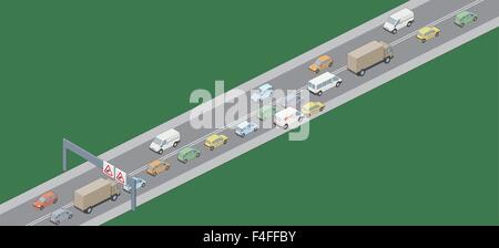A vector illustration of LH drive vehicles in a traffic jam Stock Vector