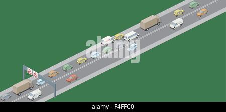A vector illustration of RH drive vehicles in a traffic jam Stock Vector