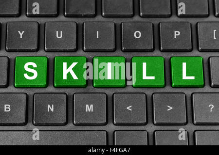 skill word green button on keyboard Stock Photo