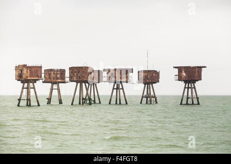 Maunsell Sea Forts Red Sands, abandoned WW2 anti aicraft defences in the Thames Estuary off the North Kent Coast near Herne Bay Stock Photo