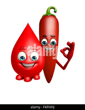 3d rendered illustration of cartoon character of red chili with blood drop Stock Photo