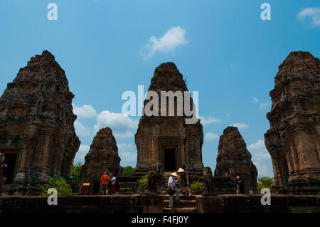 Five stone temples with people Stock Photo