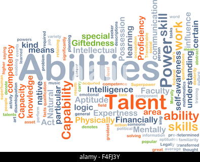 Background concept wordcloud illustration of abilities glowing light ...