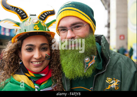 Twickenham Stadium, London, UK. 17th October, 2015.  Fans arrive for the first Wales v South Africa quarter final match of the Rugby World Cup 2015. Credit:  sportsimages/Alamy Live News Stock Photo