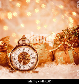 Christmas pocket watch still life. Stock Photo