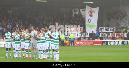 Fir Park, Motherwell, Scotland. 17th Oct, 2015. Scottish Premier League. Motherwell versus Celtic. Celtic players during the minutes applause for Joe Wark Credit:  Action Plus Sports/Alamy Live News Stock Photo