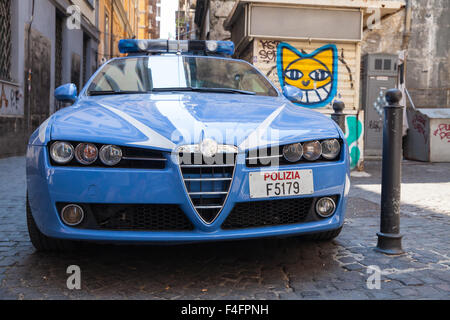 Naples, Italy - August 09, 2015: Blue Alfa Romeo 159 'Pantera', police car in Naples Stock Photo