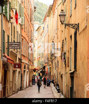 Medieval streets in the Old town, the Vieille Ville, of Nice in the South of France Stock Photo