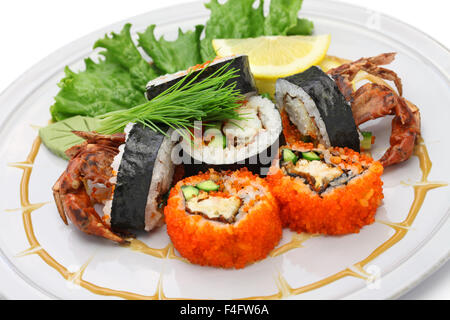 spider roll, maki sushi made of soft shell crab tempura and sushi rice, halloween party dinner Stock Photo
