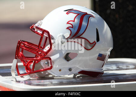 October 17, 2015: Louisville Cardinals helmet during the first half of the NCAA Football game between the Florida State Seminoles and the Louisville Cardinals at Doak Campbell Stadium in Tallahassee, FL. Jared Bludsworth/CSM Stock Photo