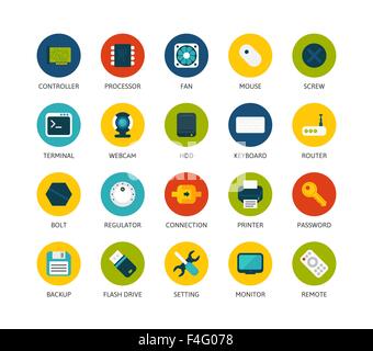 Round icons thin flat design, modern line stroke style Stock Vector