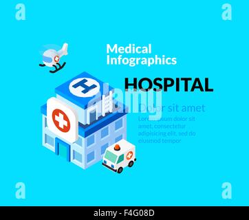 Medical healthcare infographic set with isometric flat icons, hospital concept Stock Vector
