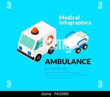 Medical healthcare infographic set with isometric flat icons, ambulance concept Stock Vector