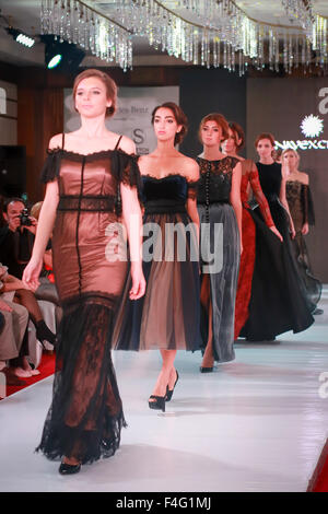 Baku, Azerbaijan. 17th Oct, 2015. Models present the creation of the Azerbaijani designer Gunay Guliyeva during the Baku Fashion Night in 'Excelsior Hotel and Spa'. The event presents autumn/winter 2015 collections by Azerbaijan, Ukrainian and other international designers. Credit:  Aziz Karimov/Pacific Press/Alamy Live News Stock Photo