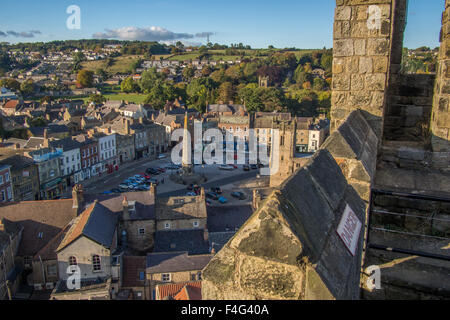 Richmond town centre as seen from the castle, Richmondshire, North Yorkshire, England. Stock Photo