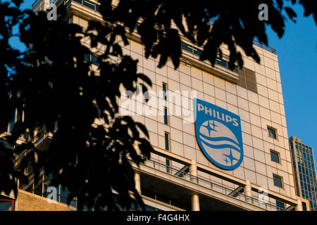 A logo sign outside of the headquarters of Koninklijke Philips N.V. in Amsterdam, Netherlands on October 2, 2015. Stock Photo