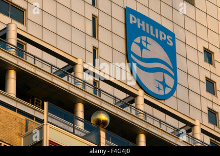 A logo sign outside of the headquarters of Koninklijke Philips N.V. in Amsterdam, Netherlands on October 2, 2015. Stock Photo