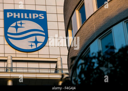 A logo sign outside of the headquarters of Koninklijke Philips N.V. in Amsterdam, Netherlands on October 2, 2015. Stock Photo