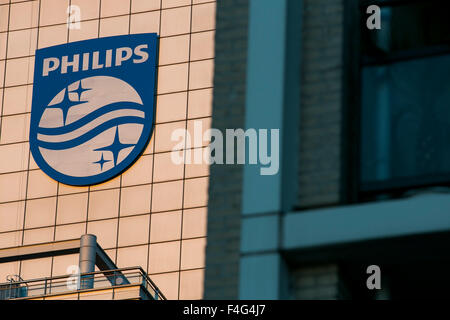 A logo sign outside of the headquarters of Koninklijke Philips N.V. in Amsterdam, Netherlands on October 2, 2015. Stock Photo