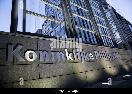 A logo sign outside of the headquarters of Koninklijke Philips N.V. in Amsterdam, Netherlands on October 2, 2015. Stock Photo