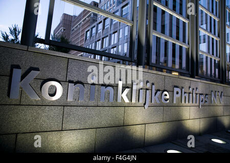 A logo sign outside of the headquarters of Koninklijke Philips N.V. in Amsterdam, Netherlands on October 2, 2015. Stock Photo