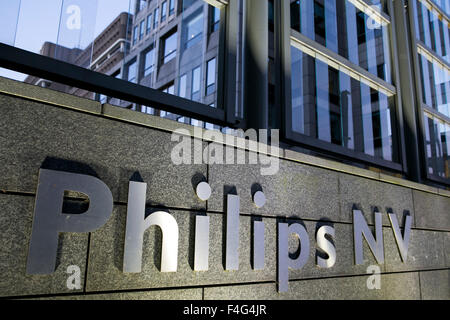 A logo sign outside of the headquarters of Koninklijke Philips N.V. in Amsterdam, Netherlands on October 2, 2015. Stock Photo