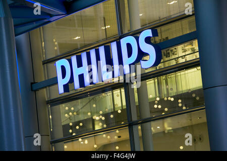 A logo sign outside of the headquarters of Koninklijke Philips N.V. in Amsterdam, Netherlands on October 2, 2015. Stock Photo