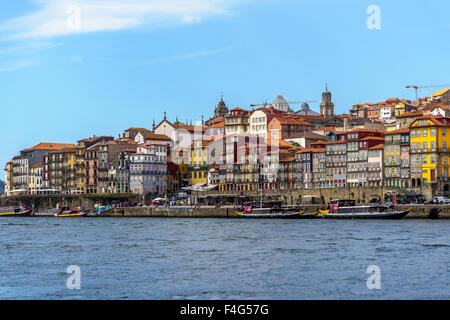 View of old town Porto from the  Ouro River. September, 2015. Porto, Portugal. Stock Photo