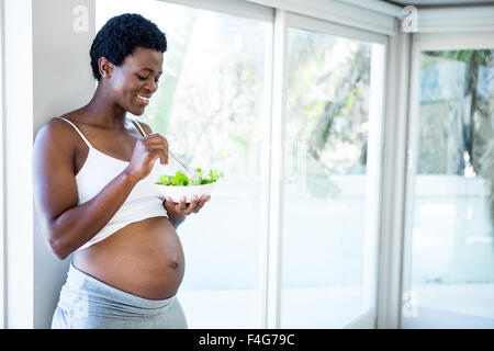 Portrait of smiling pregnant woman having salad Stock Photo