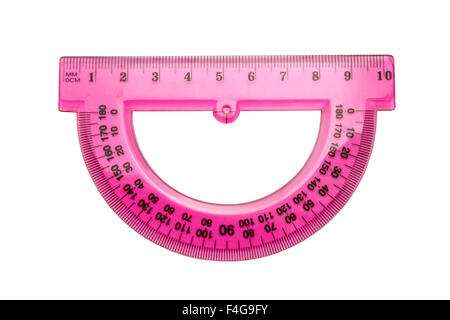 Pink ruler isolated on white background Stock Photo