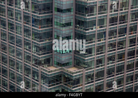 A close up aerial view of the top offices of the Citibank Building at 25 Canada Square in Canary Wharf, London. Stock Photo