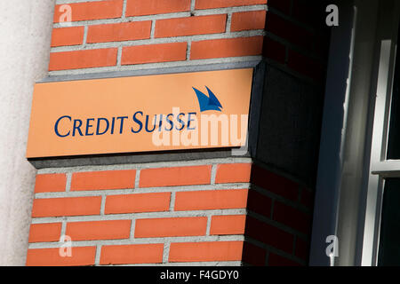 A logo sign outside of an office building occupied by Credit Suisse in Amsterdam, Netherlands on October 2, 2015. Stock Photo