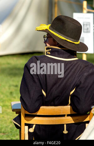 Union soldier reenactor resting at the Union Army encampment site Stock Photo