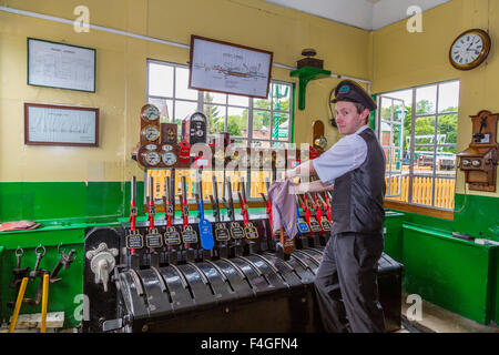 The interior of Havenstreet railway station signal box , Isle of Wight Steam Railway, IOW, Isle of Wight  England UK Stock Photo