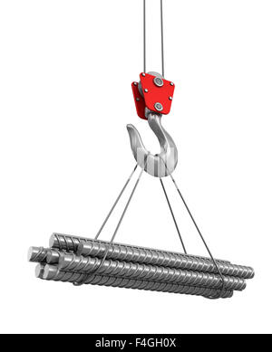 Building armature on crane hook. Image with clipping path Stock Photo