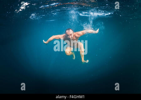A swimming out at sea. Baignade en haute mer. Stock Photo