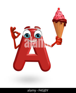 3d rendered illustration of alphabet A Cartoon Character with icecream Stock Photo