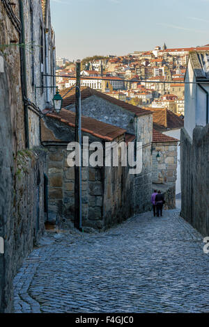 An old stone alley in the port wine district of Gaia, across the river from Porto. September, 2015. Porto, Portugal. Stock Photo