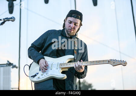 Music Artist THE NEIGHBOURHOOD performs at the Red Hat Amphitheater in North Carolina.  The Neighbourhood (sometimes stylized as 'THE NBHD') is an American rock band formed in August 2011. The band is composed of vocalist Jesse Rutherford, guitarists Jeremy Freedman and Zach Abels, bassist Mikey Margott and drummer Brandon Fried. Stock Photo