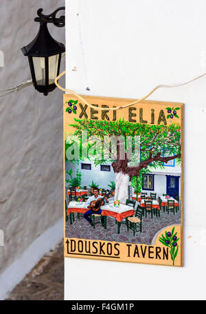 Sign for Xeri Elia, also known as Douskos Tavern in Hydra Town, Hydra Island, Greece Stock Photo