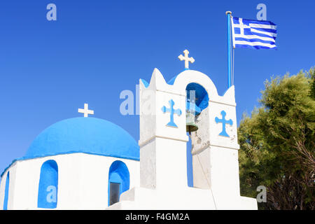 Detail of whitewashed blue dome church on the island of Paros, Cyclades, Greece Stock Photo