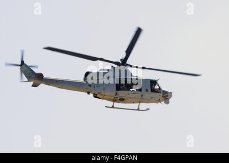 Helicopter UH-1 Huey flying at 2015 Miramar Air Show in San Diego, California Stock Photo