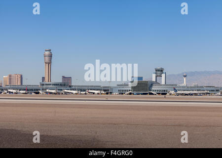 Las Vegas McCarran Airport, D gates showing new control tower Stock Photo