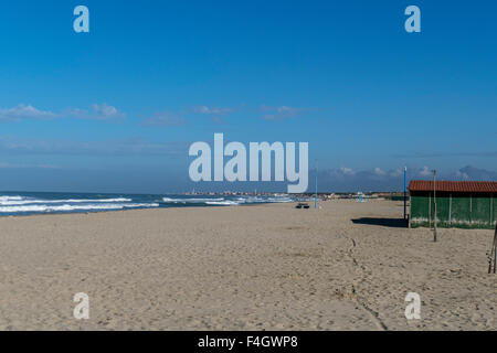 Empty sandy beach in autumn in Tirrenia, Pisa, Tuscany, Italy, Europe Province Stock Photo